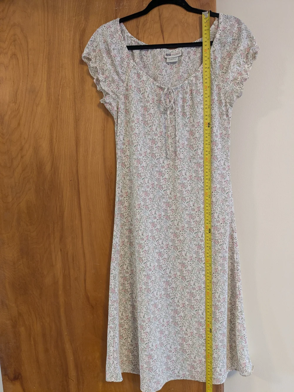 Faded Glory Vintage Pink and Cream Floral Midi Dress with Tie Neck - Picture 8 of 11